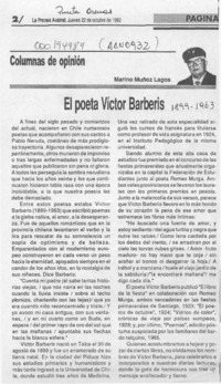 El poeta Víctor Barberis  [artículo] Marino Muñoz Lagos.