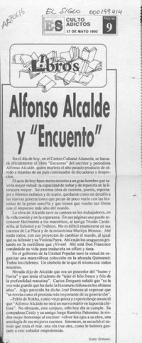 Alfonso Alcalde y "Encuentro"  [artículo] Galo Gálvez.