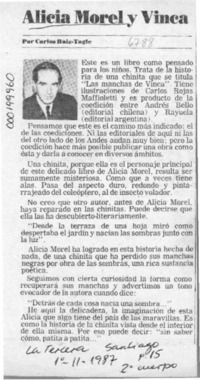 Alicia Morel y Vinca  [artículo] Carlos Ruiz-Tagle.