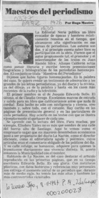 Maestros del periodismo  [artículo] Hugo Montes.