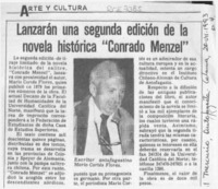 Lanzarán una segunda edición de la novela histórica "Conrado Menzel"  [artículo].