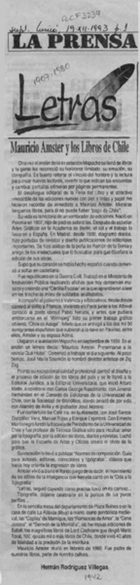 Mauricio Amster y los libros de Chile  [artículo] Hernán Rodríguez Villegas.