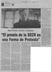 "El Premio de la SECh es una forma de protesta"  [artículo].