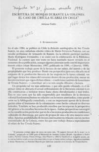 Escritura de monjas durante la Colonia, el caso de Ursula Suárez en Chile  [artículo] Adriana Valdés.
