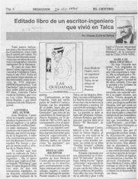 Editado libro de un escritor-ingeniero que vivió en Talca  [artículo] Orlando Gutiérerz Salinas.