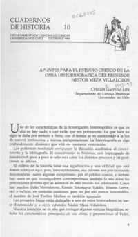 Apuntes para el estudio crítico de la obra historiográfica del profesor Néstor Meza Villalobos  [artículo] Cristián Guerrero Lira.