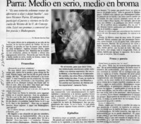 Parra, medio en serio, medio en broma  [artículo] Marcelo Sánchez Rojel