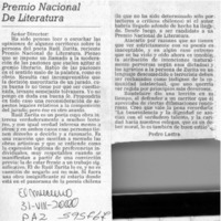 Premio Nacional de Literatura  [artículo] Pedro Lastra