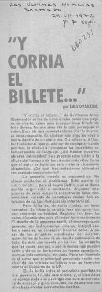 Y corría el billete"  [artículo] Luis Oyarzún.