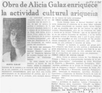 Obra de Alicia Galaz enriquece la actividad cultural ariqueña.