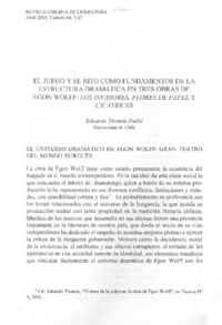 El juego y el rito como fundamentos de la estructura dramática en tres obras de Egon Wolff: Los invasores, Flores de Papel y Cicatrices