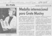 Medalla internacional para Grete Mostny