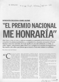 "El premio nacional me honraría"  [artículo] Malú Sierra