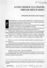 Elicura Chihuailaf, en la oralitura habita una visión de mundo  [artículo] Viviana del Campo