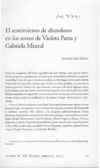 El sentimiento de abandono en los textos de Violeta Parra y Gabriela Mistral  [artículo] Susana Munnich.