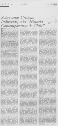 Sobre unas críticas indirectas, a la "Historia contemporánea de Chile"