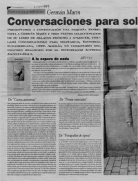 Conversaciones para solitarios  [artículo] Roberto Merino.