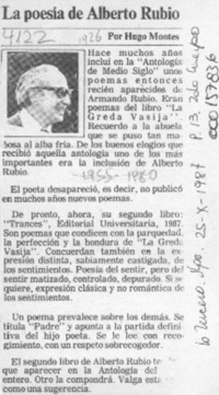 La poesía de Alberto Rubio  [artículo] Hugo Montes.