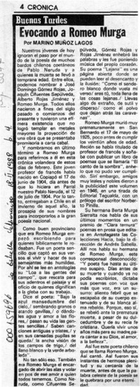 Evocando a Romeo Murga  [artículo] Marino Muñoz Lagos.
