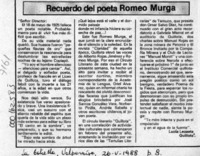 Recuerdo del poeta Romeo Murga  [artículo] Lucía Lezaeta.