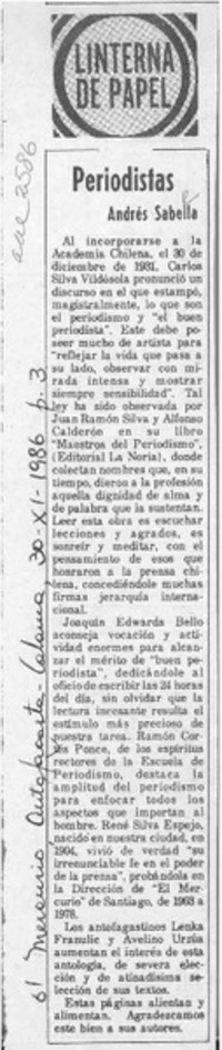 Periodistas  [artículo] Andrés Sabella.