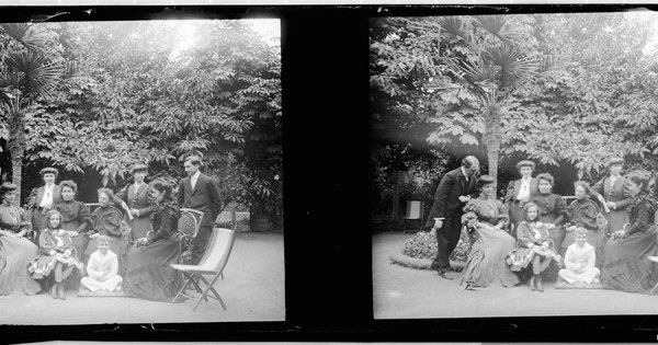 Grupo en el jardín de la familia Pastor y Bort en la casa de Vicuña Mackenna, 1906