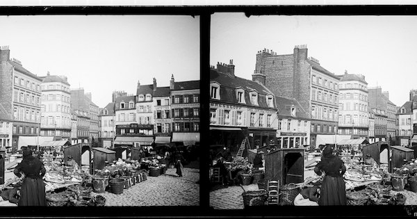 Mercado en plaza, Boulogne sur Mer, Francia, mayo, 1907