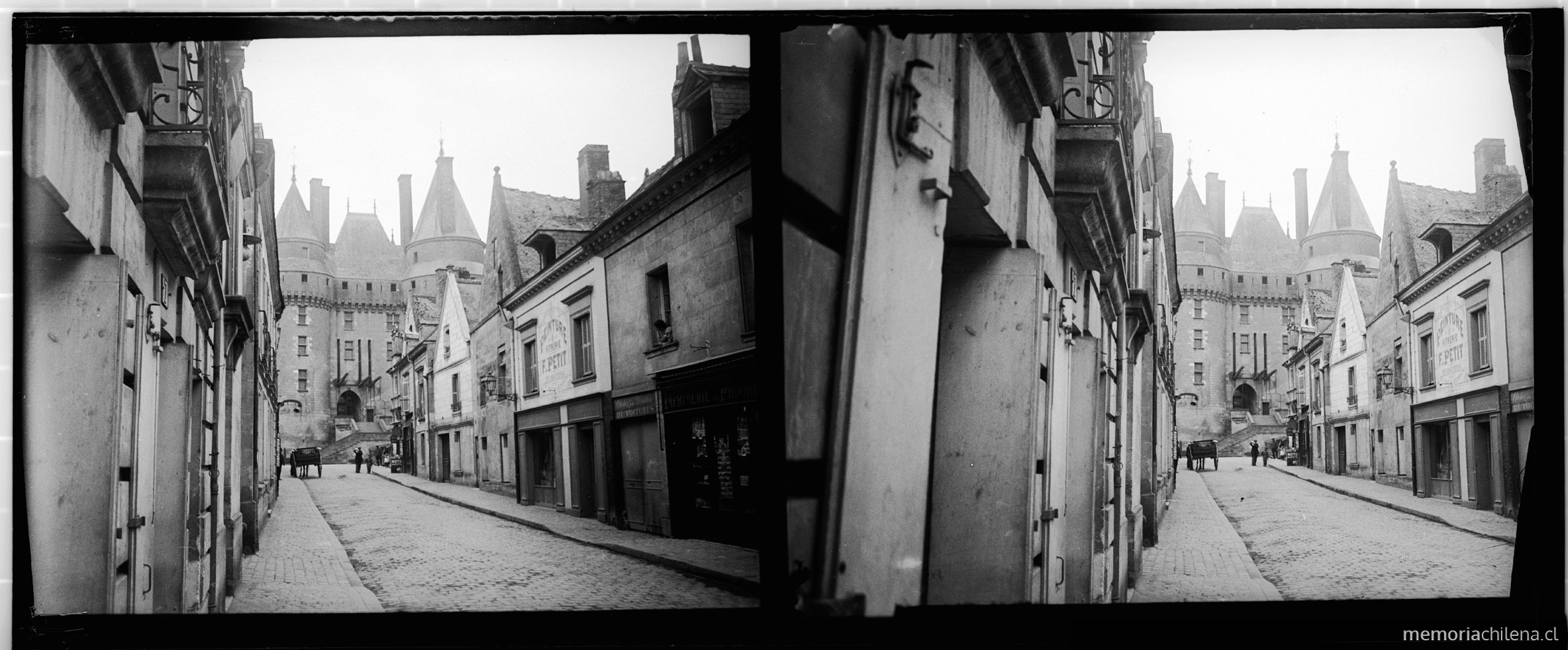 Vista del Castillo de Langeais desde la calle, Indre-et-Loire, Francia, abril 1909