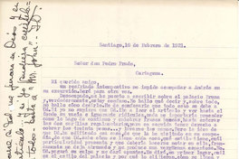 Carta a Pedro Prado, 10 de febrero de 1921, Santiago, Chile