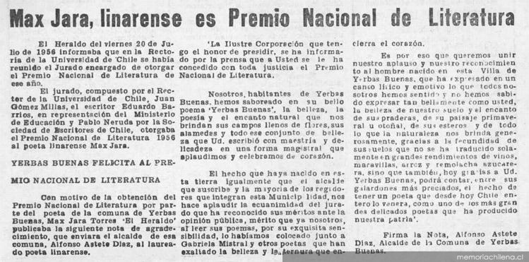 Max Jara, linarense es Premio Nacional de Literatura