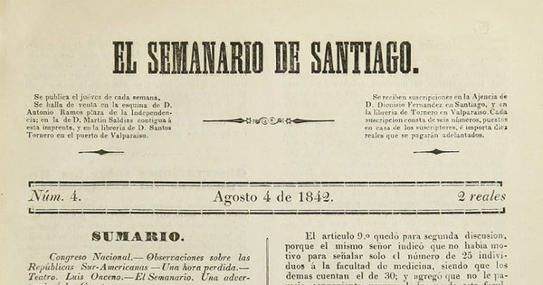 El Semanario de Santiago: número 4, 4 de agosto de 1842