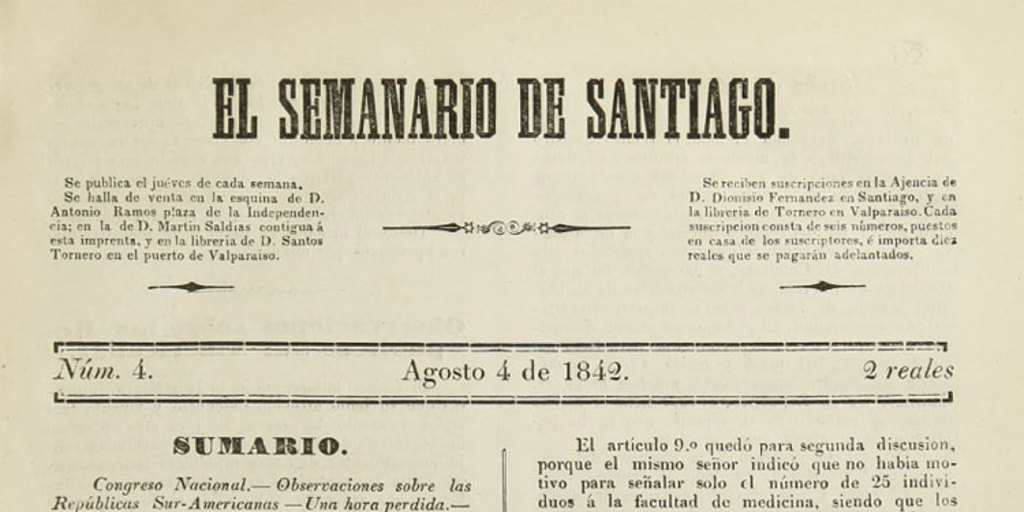 El Semanario de Santiago: número 4, 4 de agosto de 1842