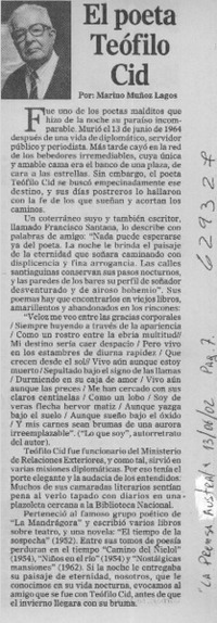 El poeta Teófilo Cid  [artículo] Marino Muñoz Lagos