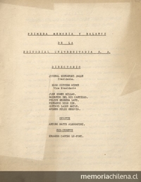 Primera memoria y balance de la Editorial Universitaria S.A.