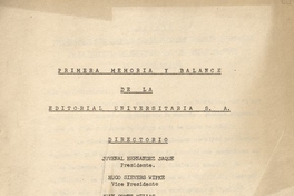 Primera memoria y balance de la Editorial Universitaria S.A.