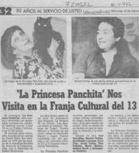 La princesa Panchita" nos visita en la franja cultural del 13.