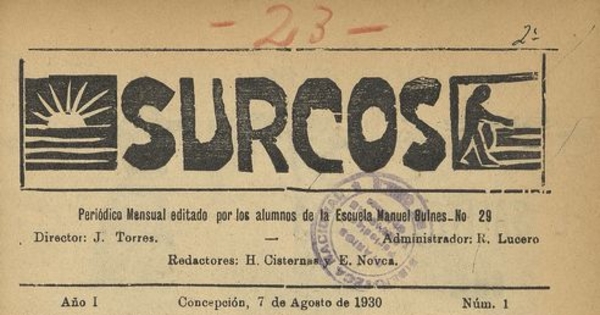 Surcos. Escuela Manuel Bulnes, Concepción. Año 1, N.º 1, p. 1. Portada.
