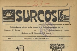 Surcos. Escuela Manuel Bulnes, Concepción. Año 1, N.º 1, p. 1. Portada.