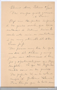 [Carta], 1900 feb. 8 Buenos Aires, Argentina <a> Rubén Darío [manuscrito]