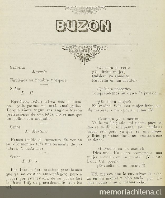 "Buzón", Penumbras, Tercera Época, N° 3, La Serena, 6 de julio de 1913, s/n.