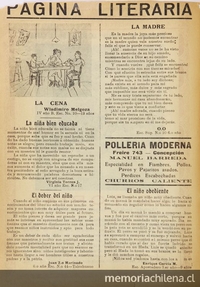 Página literaria en Andarín, Concepción, Año I, N° 4, 11 de julio de 1928 p. 2.