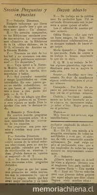 Sección de comunicación con el público de la revista Destellos la Escuela Completa de Niñas N° 2 de Arica en 1928.
