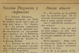 Sección de comunicación con el público de la revista Destellos la Escuela Completa de Niñas N° 2 de Arica en 1928.