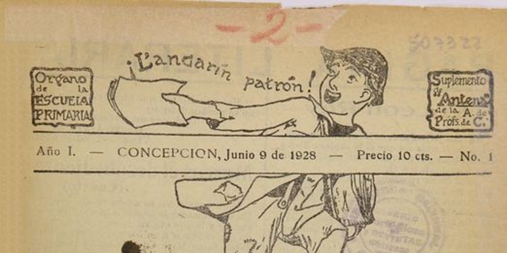 Portada de Andarín, "órgano de la Escuela Primaria". Concepción, 1928.