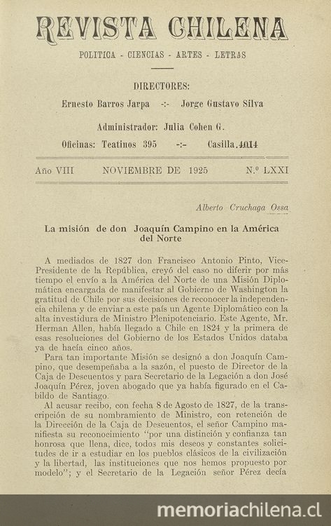 Revista chilena: año 8, número 71, noviembre de 1925