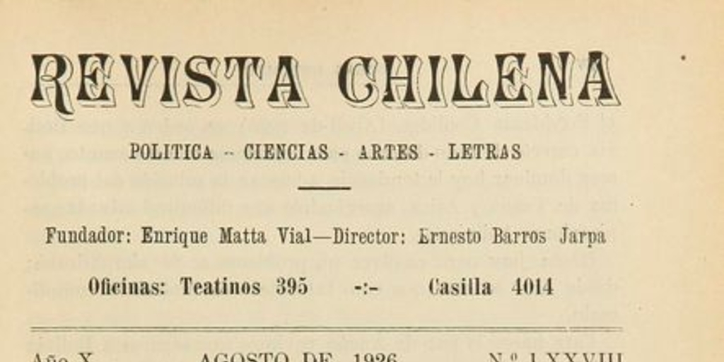 Revista chilena: año 10, número 78, agosto de 1926