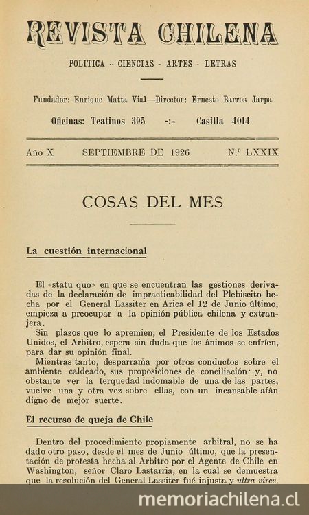 Revista chilena: año 10, número 79, septiembre de 1926