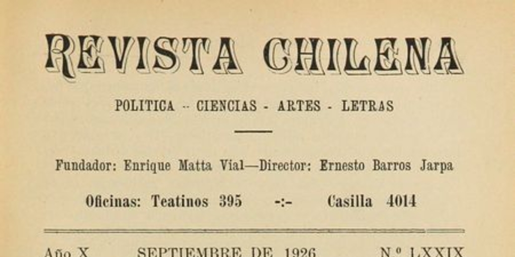 Revista chilena: año 10, número 79, septiembre de 1926