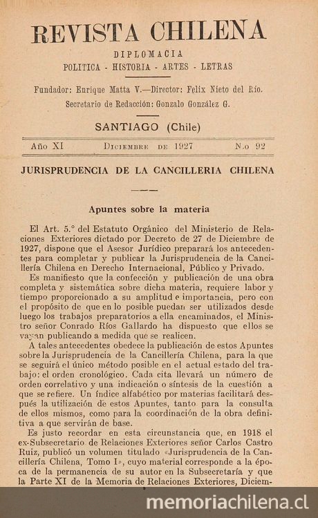 Revista chilena: año 11, número 92, diciembre de 1927