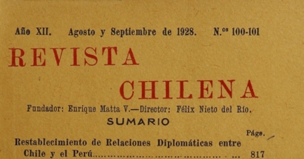 Revista Chilena. Año 12, número 100-101, agosto-septiembre de 1928